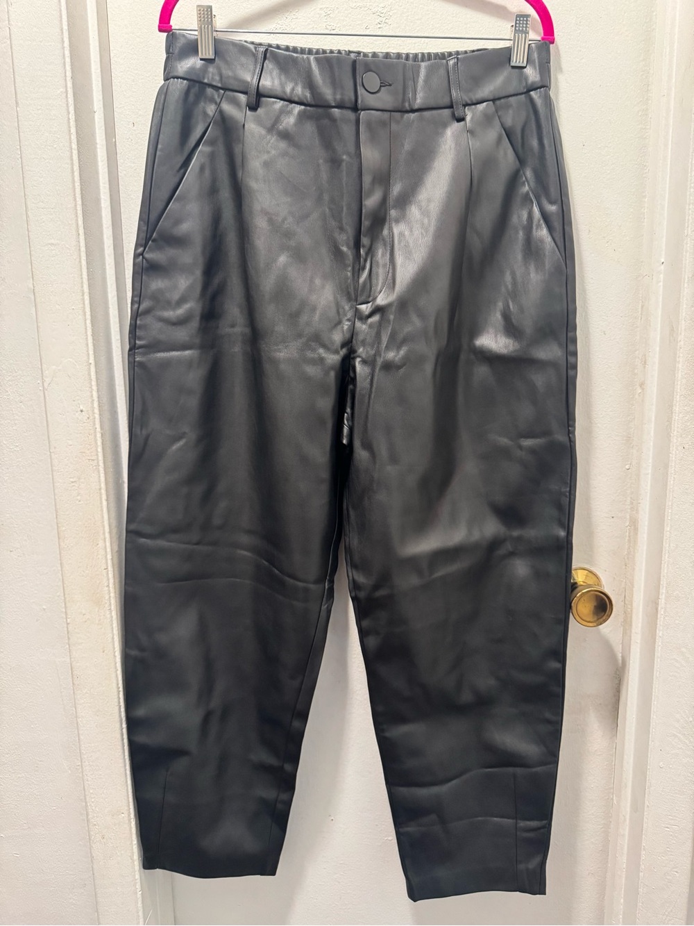 Zara Black Faux Leather High-Waist Tapered Pants